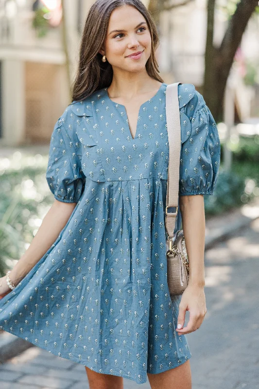 Doll Dress with Organza -This Is The Beginning Slate Blue Babydoll Dress
