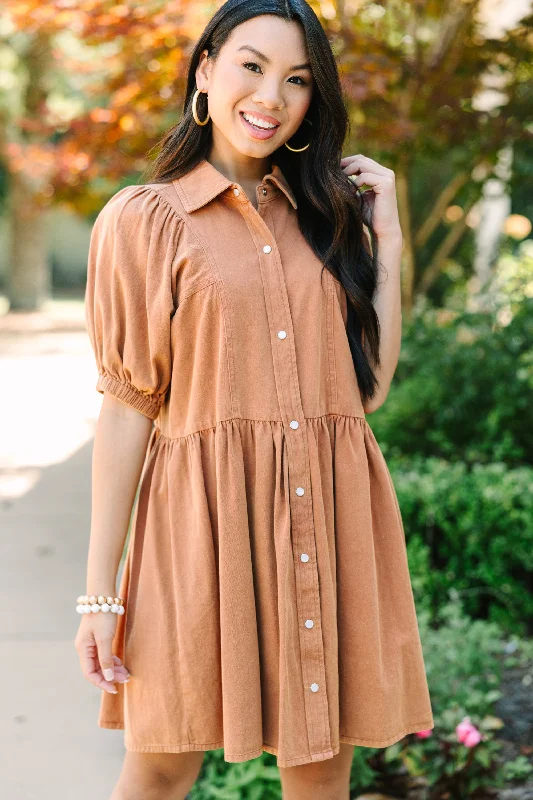Doll Dress for Christmas -Well Known Cinnamon Brown Denim Babydoll Dress