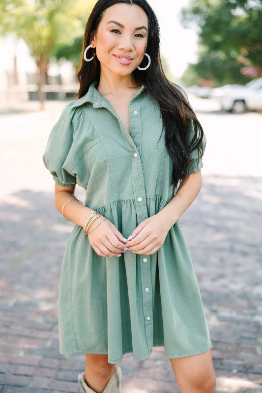 Doll Dress for Barbie Fashionista -Well Known Olive Green Denim Babydoll Dress