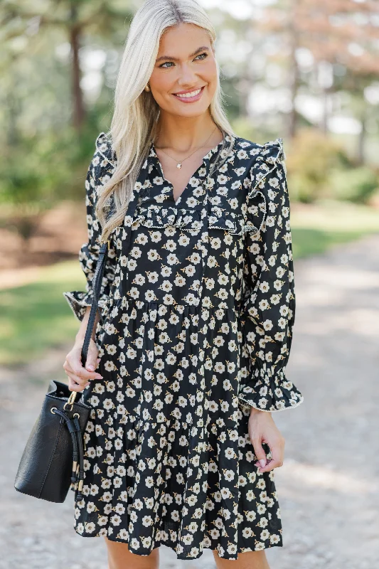 Doll Dress with Puffball Skirt -What You Love Black Floral Babydoll Dress
