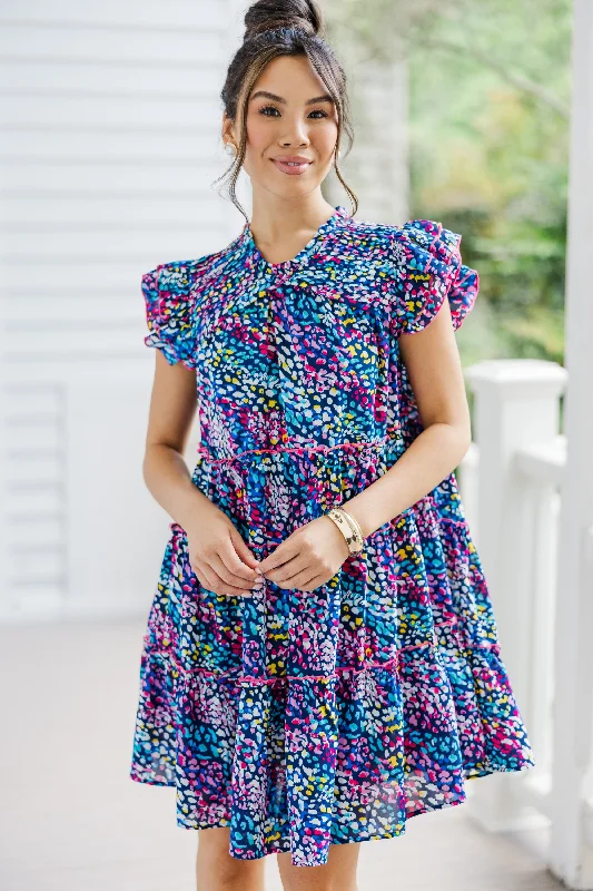 Doll Dress with Beads -Whatever It Takes Navy Blue Abstract Babydoll Dress