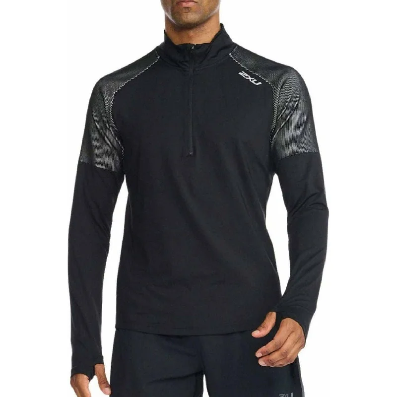 Women's Cozy Long Sleeve T-shirt for Fall -2XU Light Speed Half Zip Long Sleeve Mens Running Top - Black