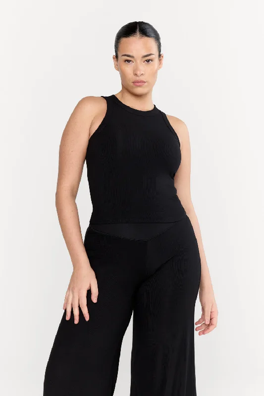 Women's Tank Tops with Feminine Touch -365 SCULPTING LOUNGE RACER TANK - SHADOW BLACK Women's Tank Tops with Feminine Touch -365 SCULPTING LOUNGE RACER TANK - SHADOW BLACK
