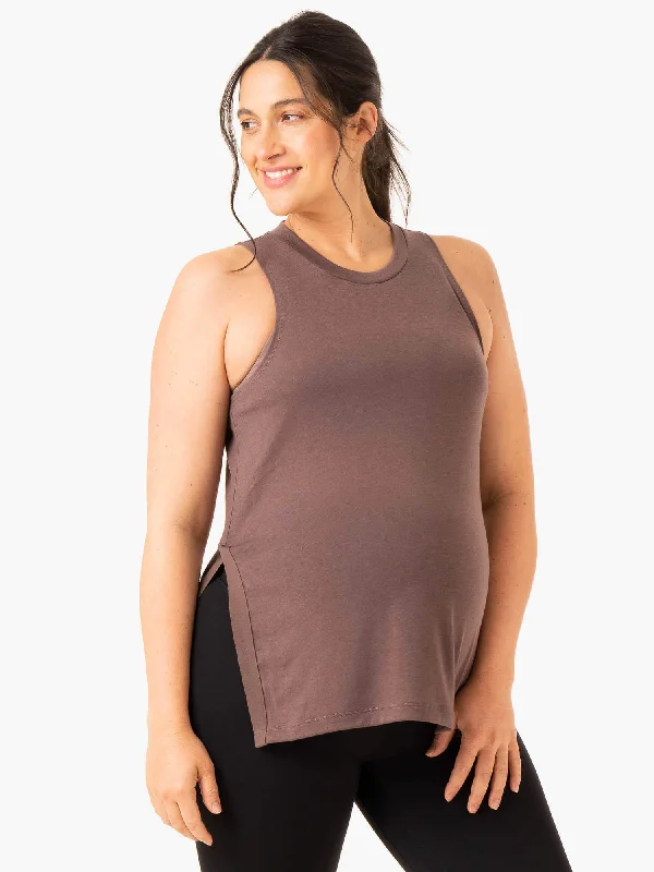 Women's Tank Tops with Tie Detail -Active Bump Tank - Chocolate