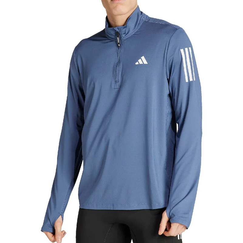 Women's Soft Touch Long Sleeve T-shirt for Winter -adidas Own The Run Half Zip Long Sleeve Mens Running Top - Blue