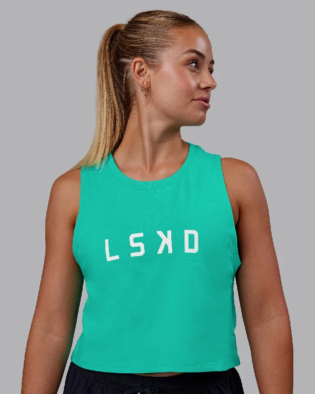 Women's Stylish Long Tank Tops -Agile FLXCotton Tank - Atlantis-White
