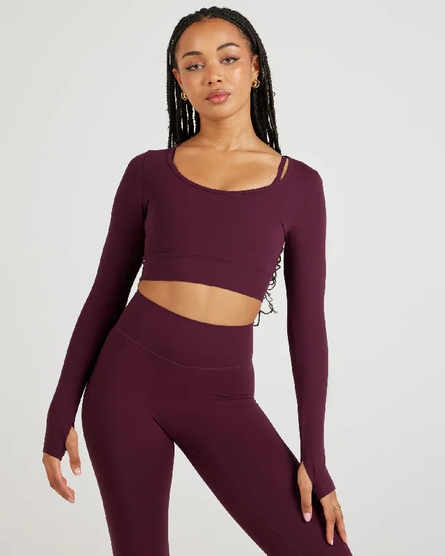 Women's Fun Long Sleeve T-shirt -Airey Scoop Crop Long Sleeve - Cherry Cola