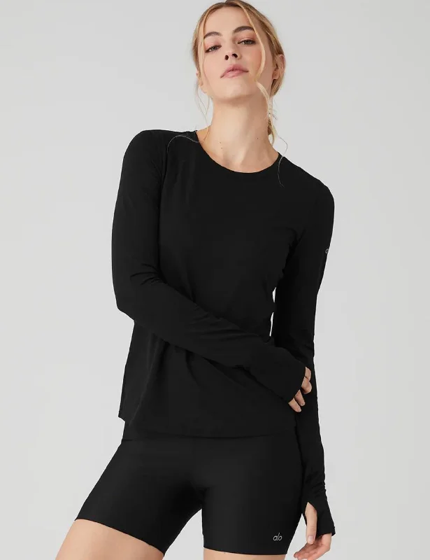 Women's Relaxed Fit Long Sleeve T-shirt for All Seasons -Alosoft Finesse Long Sleeve - Black Women's Relaxed Fit Long Sleeve T-shirt for All Seasons -Alosoft Finesse Long Sleeve - Black