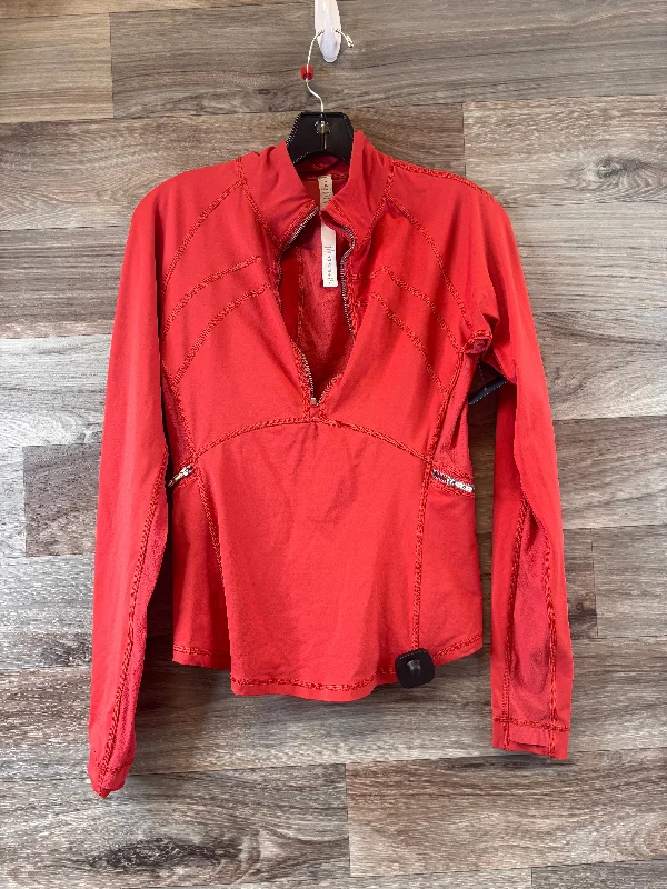 Women's Long Sleeve T-shirt with Cuffs -Athletic Top Long Sleeve Collar By Lululemon In Orange, Size: M Women's Long Sleeve T-shirt with Cuffs -Athletic Top Long Sleeve Collar By Lululemon In Orange, Size: M