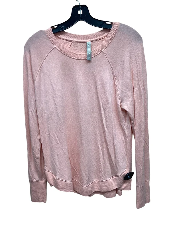 Women's Trendy Long Sleeve Tee with Graphic Design -Athletic Top Long Sleeve Crewneck By Athleta In Pink, Size: M Women's Trendy Long Sleeve Tee with Graphic Design -Athletic Top Long Sleeve Crewneck By Athleta In Pink, Size: M