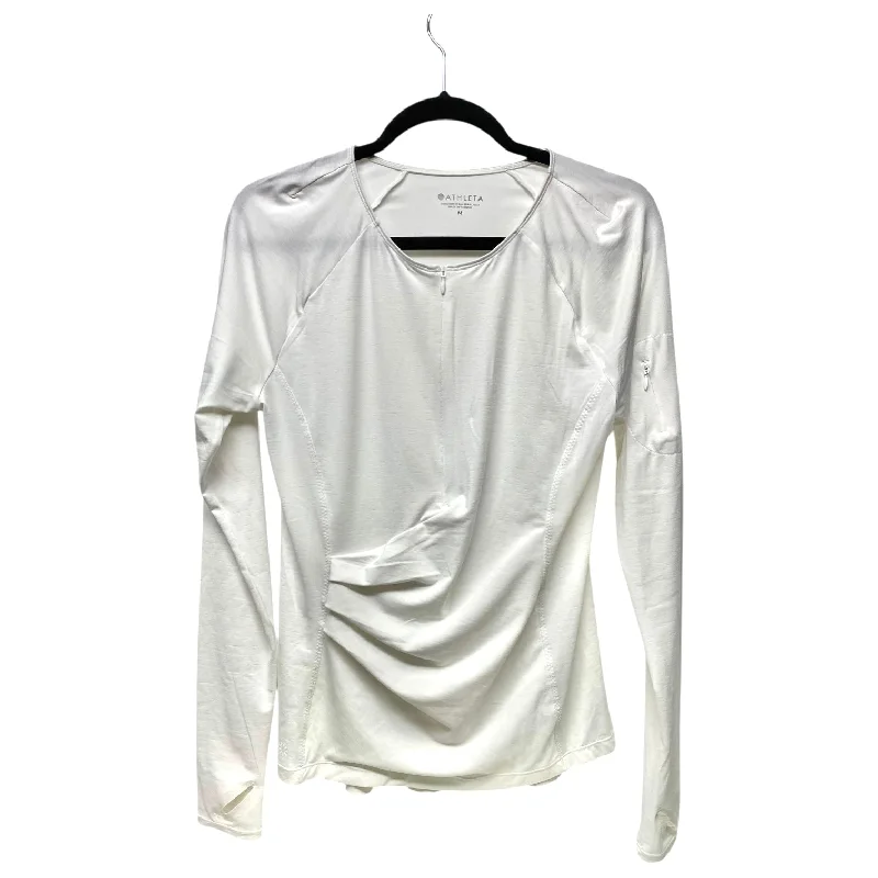 Women's Long Sleeve T-shirt with Statement Print -Athletic Top Long Sleeve Crewneck By Athleta In White, Size: M Women's Long Sleeve T-shirt with Statement Print -Athletic Top Long Sleeve Crewneck By Athleta In White, Size: M