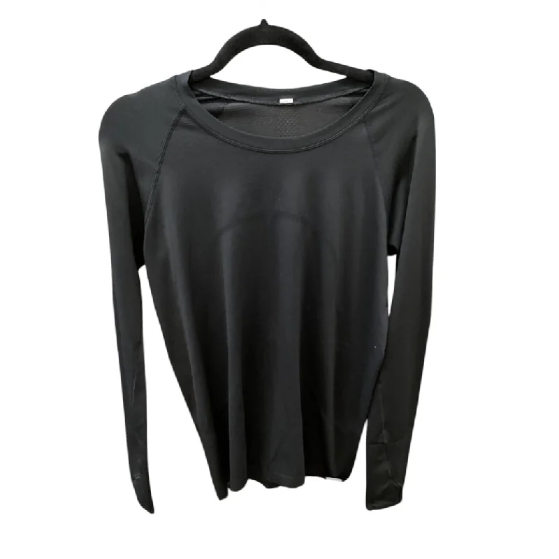 Women's Button-down Long Sleeve T-shirt -Athletic Top Long Sleeve Crewneck By Lululemon In Black, Size: 10 Women's Button-down Long Sleeve T-shirt -Athletic Top Long Sleeve Crewneck By Lululemon In Black, Size: 10