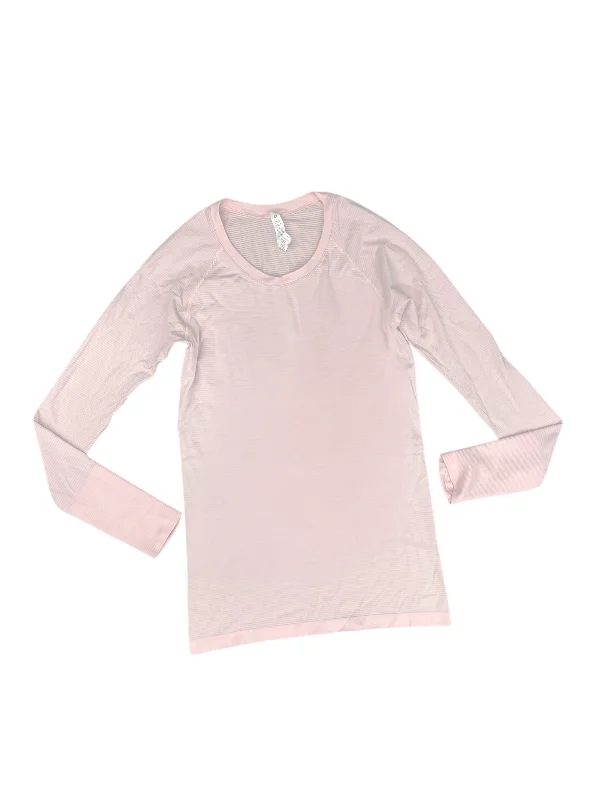 Women's Simple V-neck Long Sleeve Tee for Day Wear -Athletic Top Long Sleeve Crewneck By Lululemon In Pink, Size: 8 Women's Simple V-neck Long Sleeve Tee for Day Wear -Athletic Top Long Sleeve Crewneck By Lululemon In Pink, Size: 8