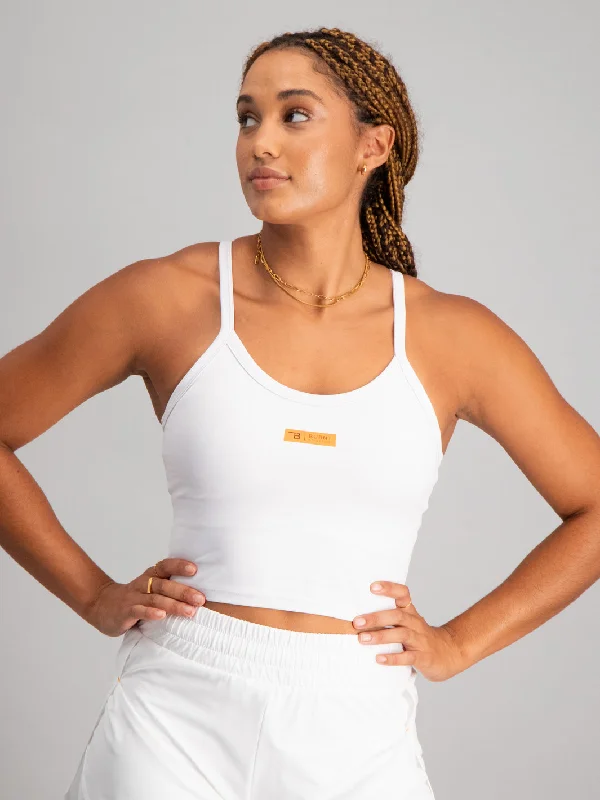 Women's Sleeveless Tops for Women -Atlantic Supportive Tank - White Orange Tag