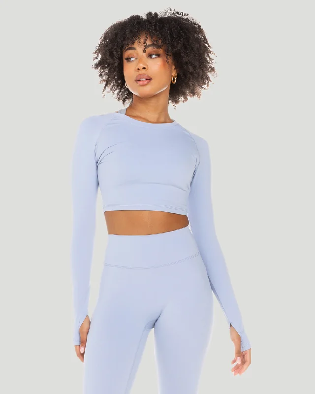 Women's Lightweight Long Sleeve Tee -Aura Crop Long Sleeve - Blue Blizzard