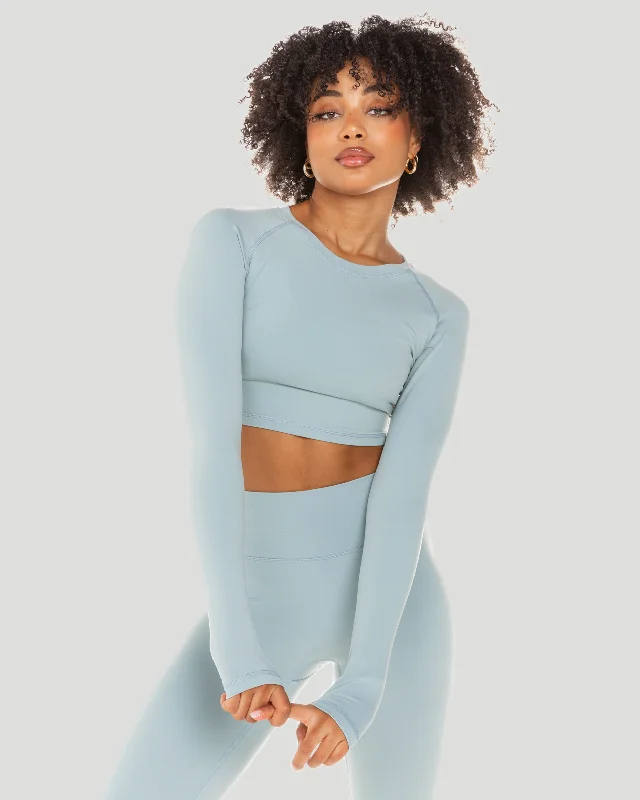Women's Long Sleeve T-shirt for Summer Nights -Aura Crop Long Sleeve - Sea Foam