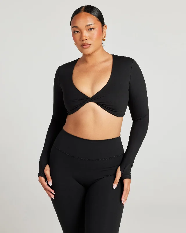 Women's Solid Color Long Sleeve T-shirt -Aura Vantage Long Sleeve - Black
