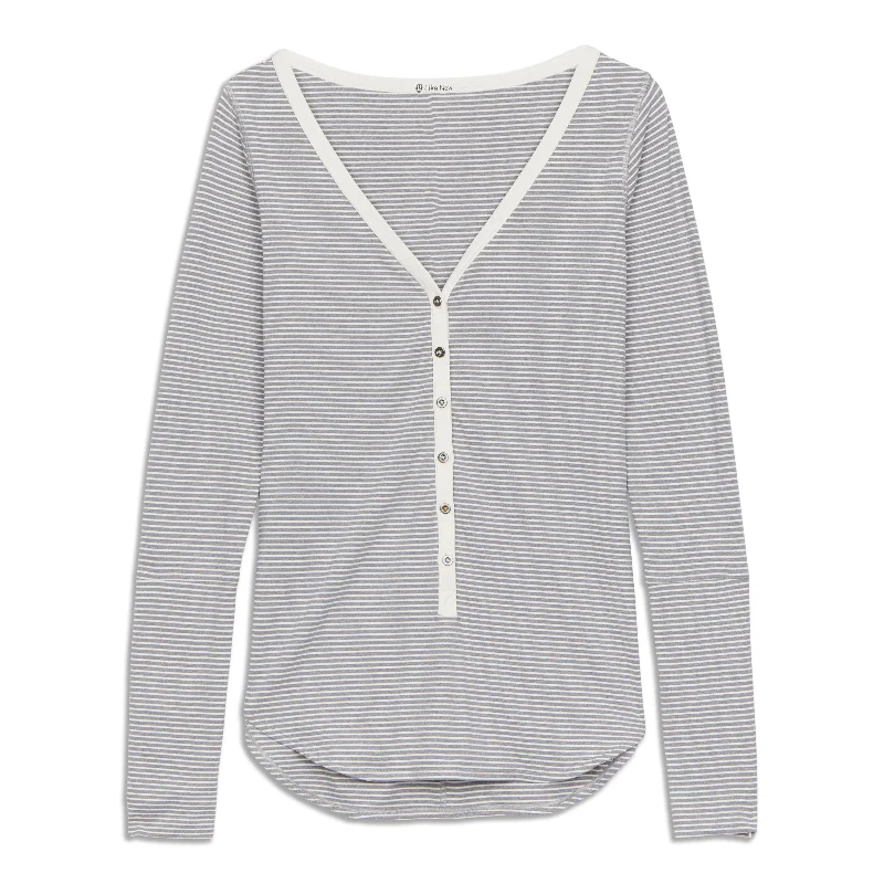 Women's Knit Long Sleeve T-shirt -Awesoma Henley Long Sleeve Shirt - Resale