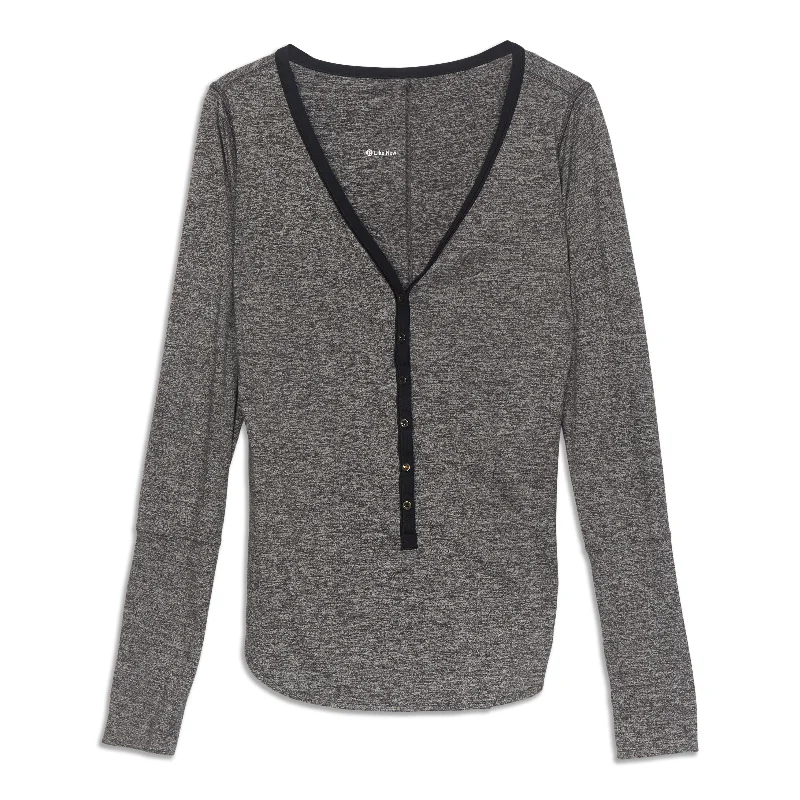 Women's Warm Long Sleeve T-shirt -Awesoma Henley Long Sleeve Shirt - Resale