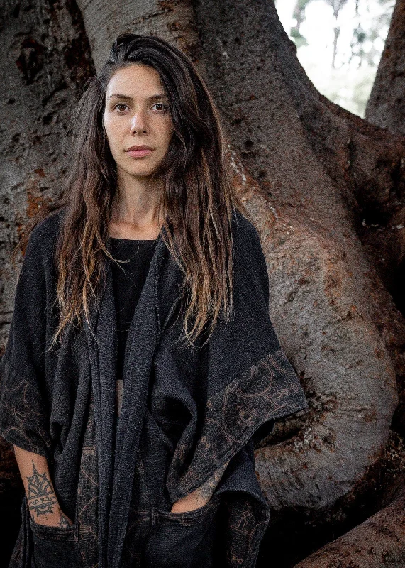 Kimono with Lace Details-AYAWA Womens Hooded Kimono Black Cape Poncho Shipibo Sacred Patterns Ceremony Ritual Shaman Tribal Shawl Viking Festival Wrap Rave AJJAYA Kimono with Lace Details-AYAWA Womens Hooded Kimono Black Cape Poncho Shipibo Sacred Patterns Ceremony Ritual Shaman Tribal Shawl Viking Festival Wrap Rave AJJAYA