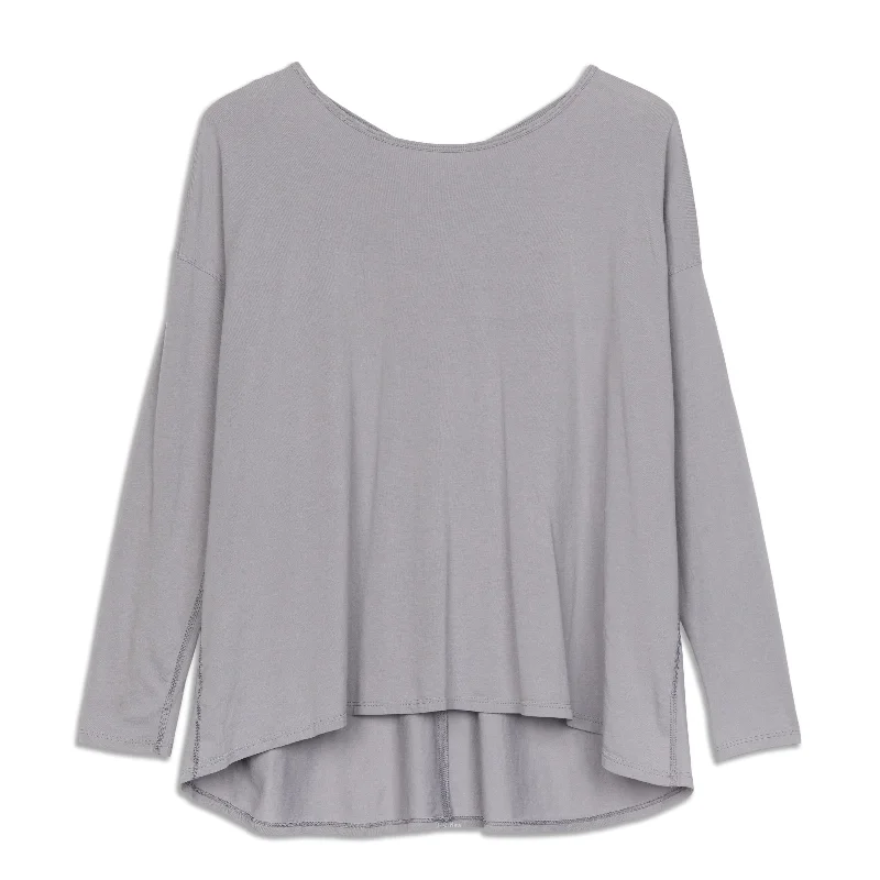 Women's V-neck Long Sleeve T-shirt for Casual Wear -Back Into It Long Sleeve Shirt - Resale Women's V-neck Long Sleeve T-shirt for Casual Wear -Back Into It Long Sleeve Shirt - Resale