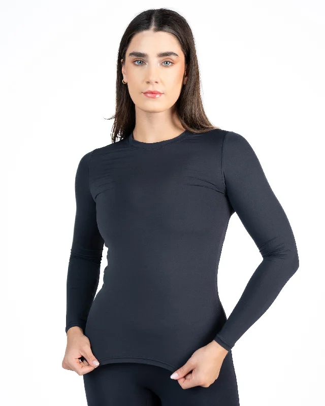 Women's Hoodie Long Sleeve Top -Base Layer Long Sleeve - Black