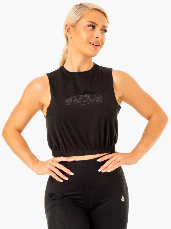 Women's Cutout Tank Tops -Boxer Muscle Tank - Black