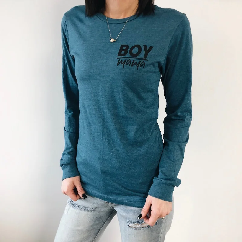 Women's Relaxed Fit Long Sleeve Shirt -Boy Mama • Heather Teal Long Sleeve