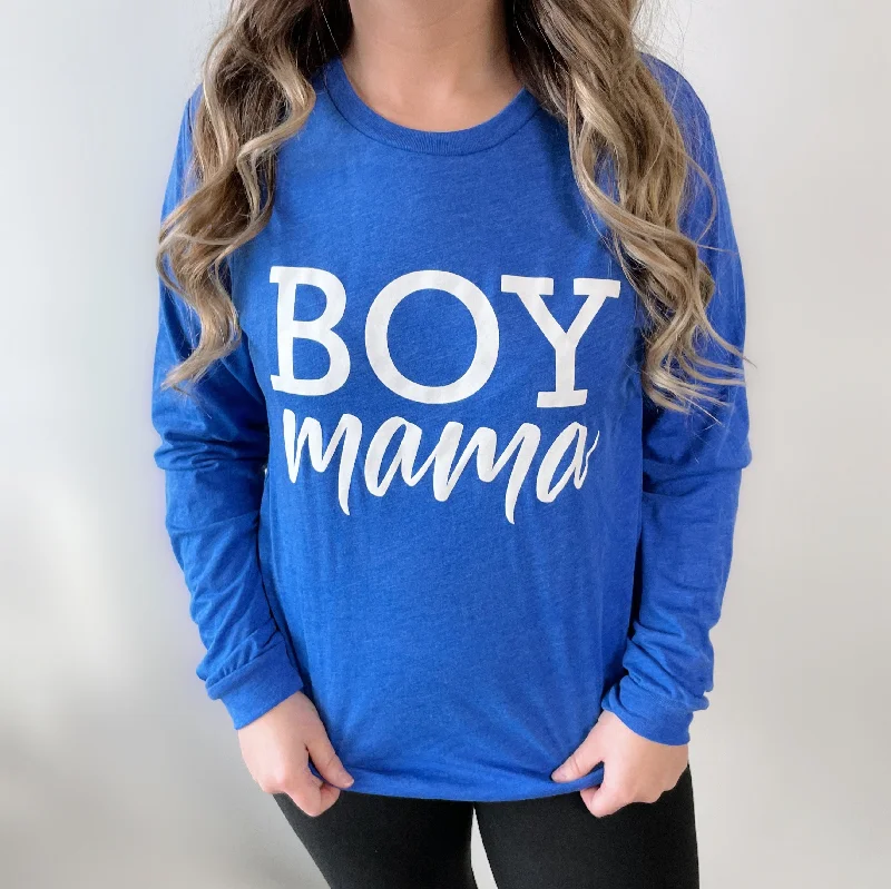 Women's Long Sleeve T-shirt with Drawstring -Boy Mama • Royal Long Sleeve