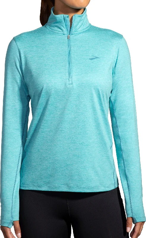 Women's Cotton Long Sleeve T-shirt -Brooks Dash Half Zip Long Sleeve Womens Running Top - Blue Women's Cotton Long Sleeve T-shirt -Brooks Dash Half Zip Long Sleeve Womens Running Top - Blue