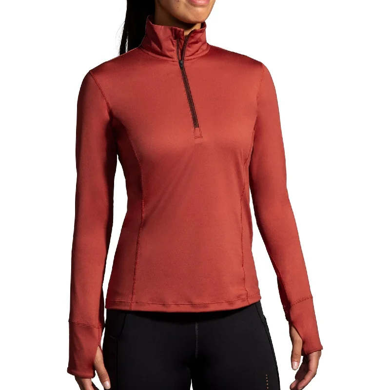 Women's Custom Long Sleeve T-shirt -Brooks Dash Half Zip Long Sleeve Womens Running Top - Red