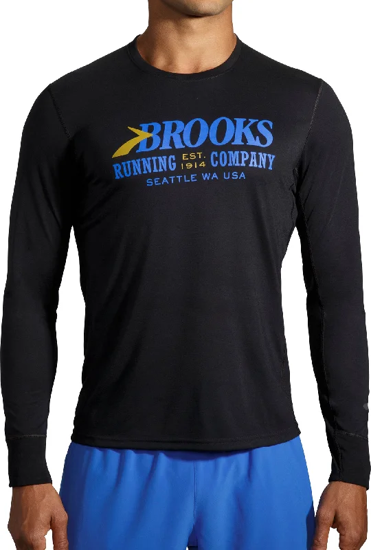 Women's Functional Long Sleeve T-shirt -Brooks Distance Graphic Long Sleeve Mens Running Top - Black