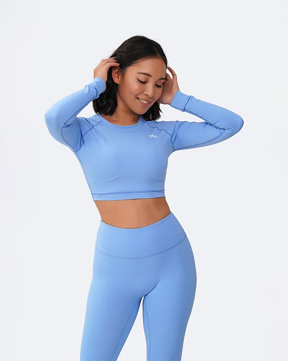 Women's Classic Long Sleeve T-shirt with Layered Fit -Bubble Blue Cropped Long Sleeve Women's Classic Long Sleeve T-shirt with Layered Fit -Bubble Blue Cropped Long Sleeve