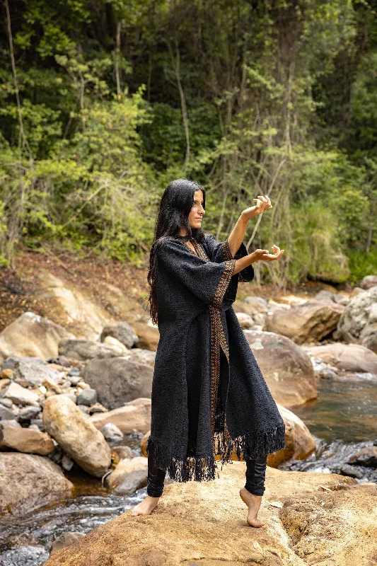 Long Kimono-BUNTU Black Womens Kimono Robe Handmade Tribal African Patterns Natural Textured Cotton Shamanic Ceremony Ritual Festival Boho Gypsy AJJAYA Long Kimono-BUNTU Black Womens Kimono Robe Handmade Tribal African Patterns Natural Textured Cotton Shamanic Ceremony Ritual Festival Boho Gypsy AJJAYA