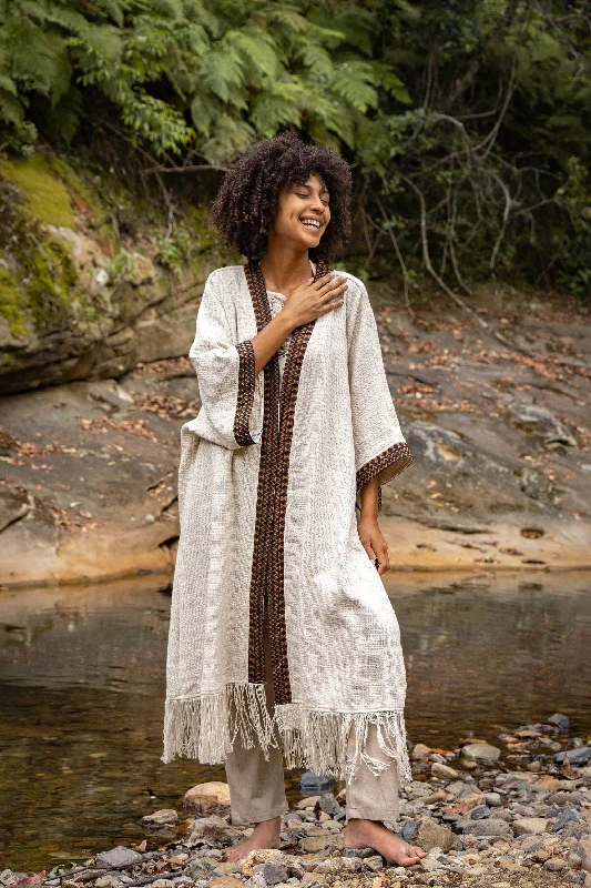Stylish Kimono-BUNTU Beige Womens Kimono Robe Handmade Tribal African Patterns Natural Textured Cotton Shamanic Ceremony Ritual Festival Boho Gypsy AJJAYA Stylish Kimono-BUNTU Beige Womens Kimono Robe Handmade Tribal African Patterns Natural Textured Cotton Shamanic Ceremony Ritual Festival Boho Gypsy AJJAYA