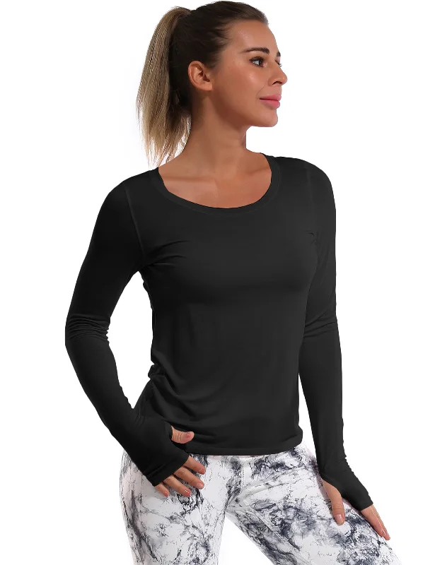 Women's Soft Cotton Long Sleeve T-shirt with Relaxed Fit -Open Back Long Sleeve Tops black Women's Soft Cotton Long Sleeve T-shirt with Relaxed Fit -Open Back Long Sleeve Tops black