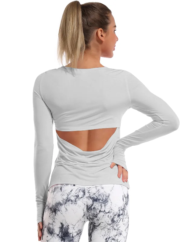 Women's Soft Casual Long Sleeve Shirt for Day Wear -Open Back Long Sleeve Tops lightgray Women's Soft Casual Long Sleeve Shirt for Day Wear -Open Back Long Sleeve Tops lightgray