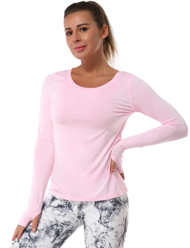Women's Long Sleeve T-shirt for Winter Wardrobe -Open Back Long Sleeve Tops lightpink Women's Long Sleeve T-shirt for Winter Wardrobe -Open Back Long Sleeve Tops lightpink