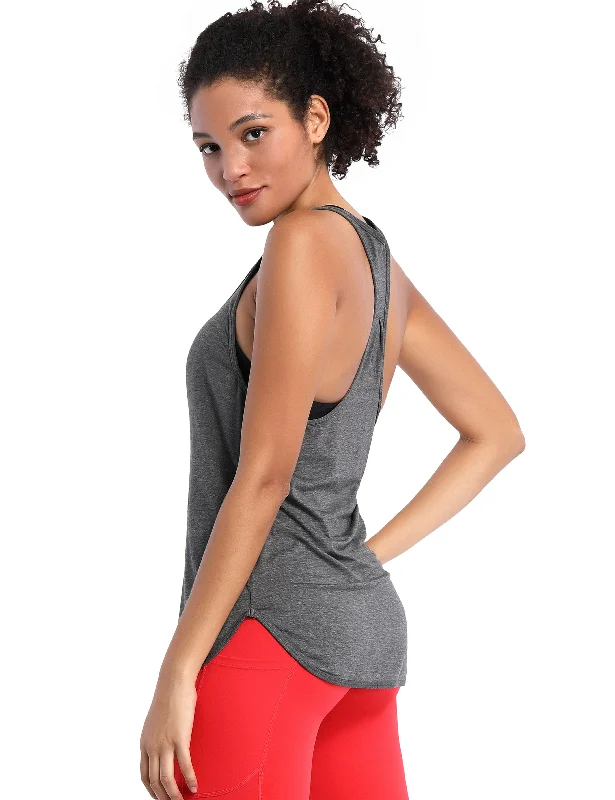 Women's Flowy Tank Tops with Feminine Touch -Loose Fit Racerback Tank Top heathercharcoal