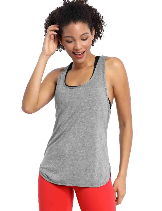 Women's Soft Camis with Lace Edging -Loose Fit Racerback Tank Top heathergray