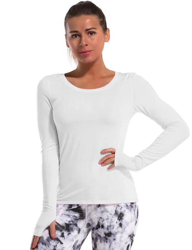 Women's Soft and Elegant Long Sleeve T-shirt for Fashion -Athlete Long Sleeve Tops lightgray