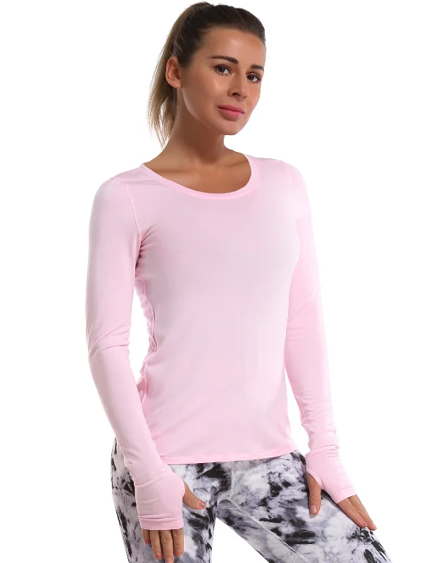 Women's Comfortable Long Sleeve Tee for Street Fashion -Athlete Long Sleeve Tops lightpink Women's Comfortable Long Sleeve Tee for Street Fashion -Athlete Long Sleeve Tops lightpink