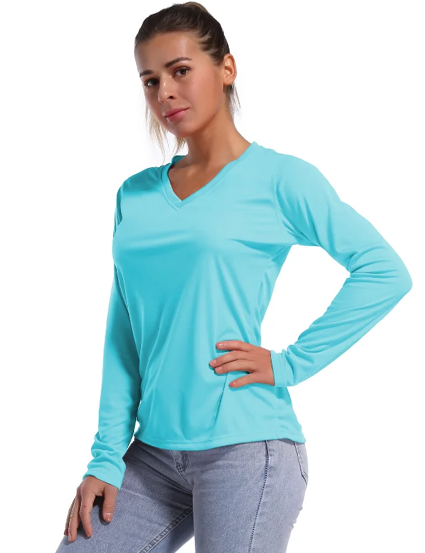 Women's Classic Long Sleeve Shirt for Layering Outfits -V Neck Long Sleeve Athletic Shirts blue