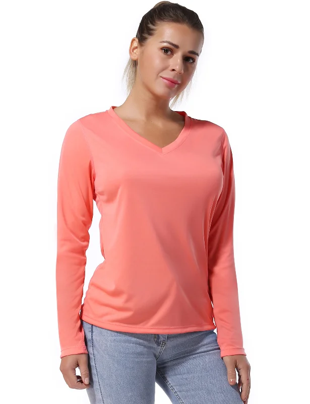 Women's Relaxed Long Sleeve T-shirt for School -V Neck Long Sleeve Athletic Shirts coral Women's Relaxed Long Sleeve T-shirt for School -V Neck Long Sleeve Athletic Shirts coral