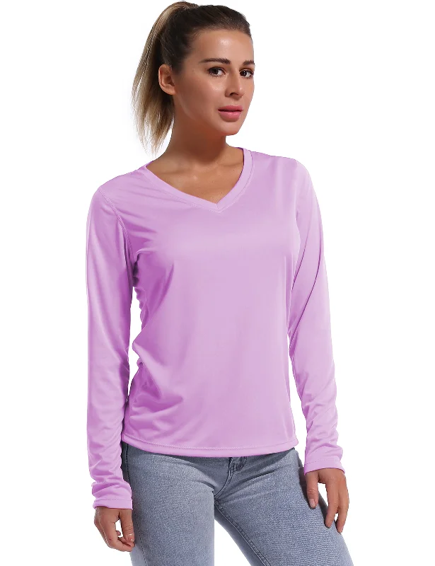 Women's Soft and Cozy Long Sleeve Tee -V Neck Long Sleeve Athletic Shirts purple