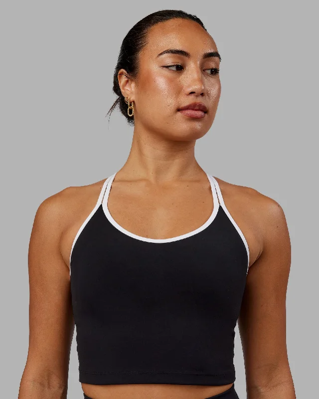 Women's Tank Tops with Pocket Details -Contrast Active Shelf Bra Tank - Black-White