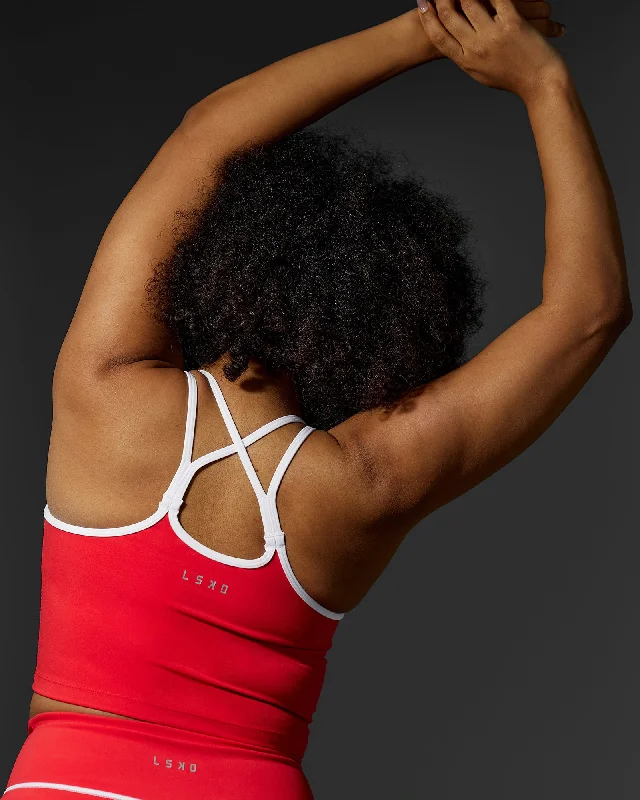 Women's Basic Tank Tops for Gym Workout -Contrast Active Shelf Bra Tank - Scarlet-White