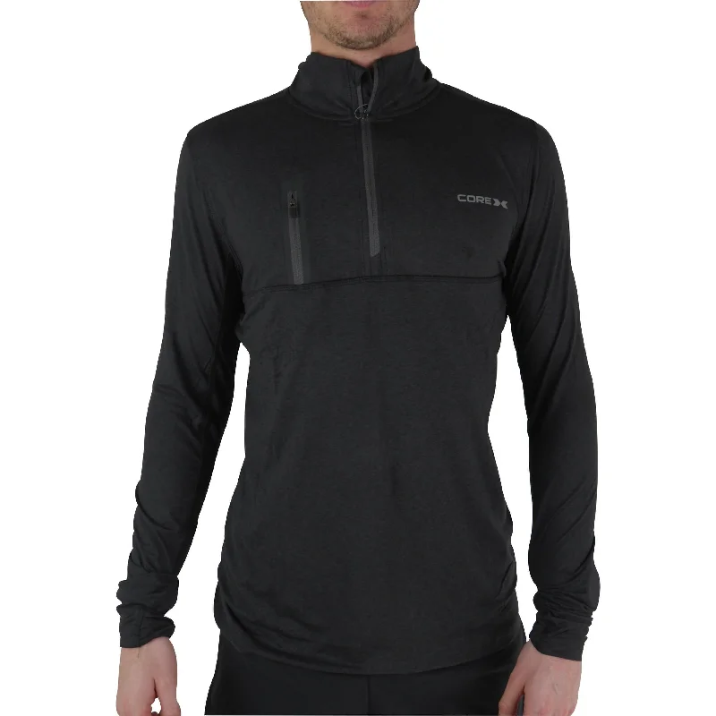 Women's Short Long Sleeve T-shirt for Summer -CoreX Fitness Half Zip Long Sleeve Mens Running top - Black