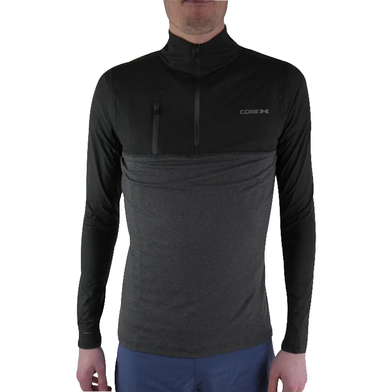 Women's Loose Fit Long Sleeve T-shirt -CoreX Fitness Half Zip Long Sleeve Mens Running Top - Black