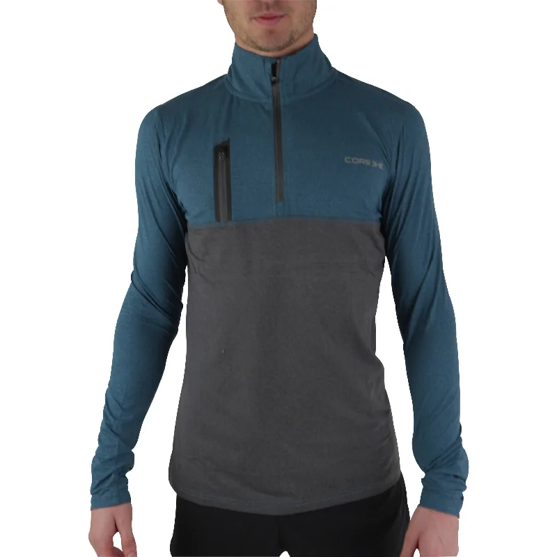 Women's Plus-size Long Sleeve T-shirt -CoreX Fitness Half Zip Long Sleeve Mens Running Top - Blue